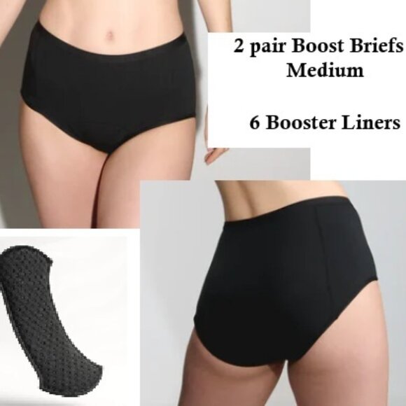 Aisle Boost Brief (2 pair) & Booster Liners (6) - Size Medium - Black - NWT - Picture 1 of 1